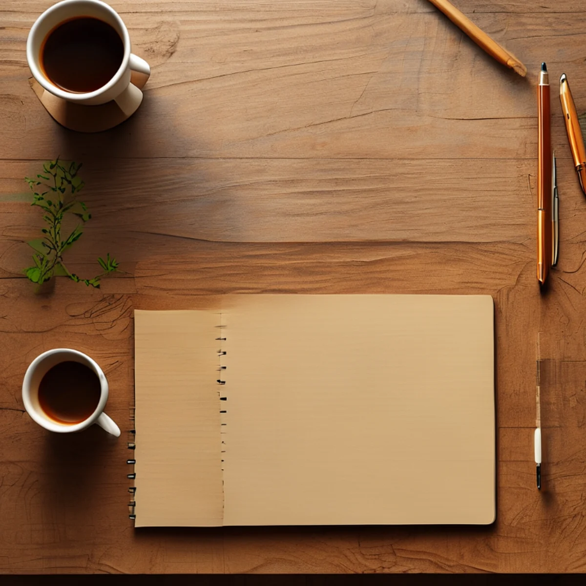 una scrivania ordinata con un taccuino e caffè per la chiarezza mentale