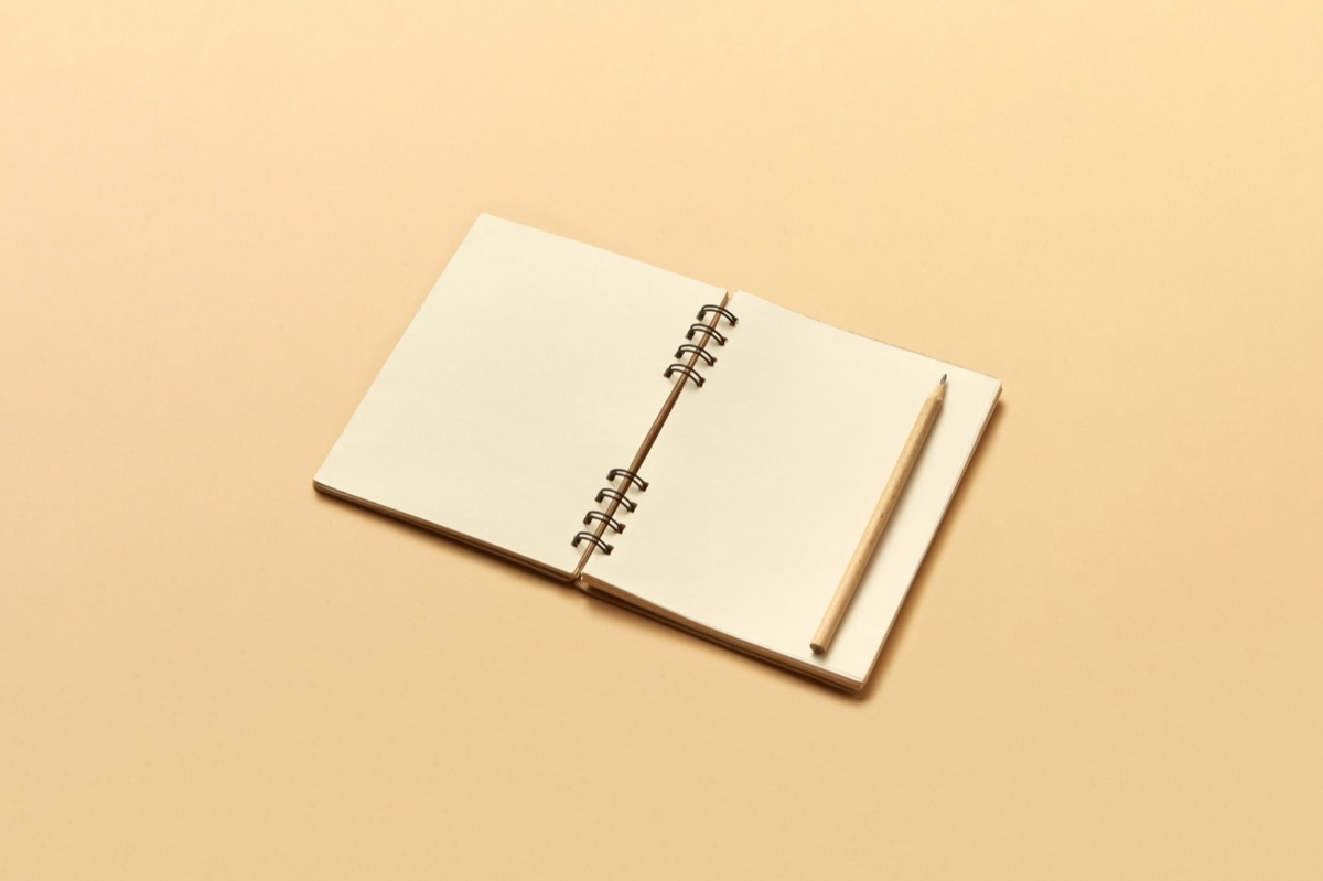 Caderno de couro aberto com anotações de vendas